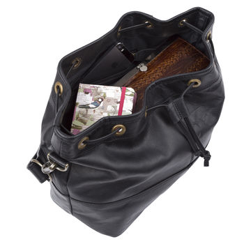 Personalised Black Leather Bucket Bag Handbag By MAHI Leather