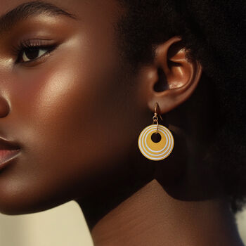 Yellow And White Stripey Circular Earrings, 2 of 6