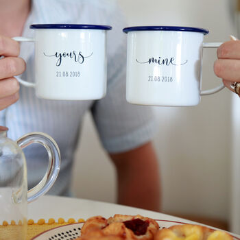 Personalised Yours And Mine Enamel Mug Set Of Two, 2 of 3