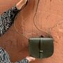 Leather Saddle Bag Loop Closure Crossbody Sam In Khaki Green, thumbnail 7 of 7