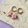 Handmade Pink Ceramic Flower Huggie Hoop Earrings, thumbnail 3 of 4
