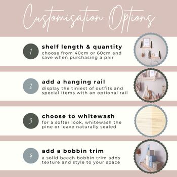 Floating Pair Of Nursery Shelves With Rail, 5 of 9