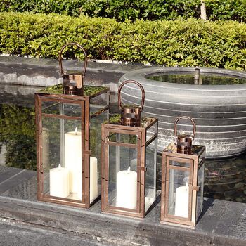 Set Of Three Rose Gold Stainless Candle Holder Lantern, 3 of 6