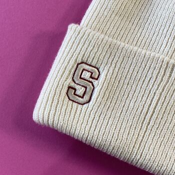 Embroidered College Initial Deep Cuff Beanie Hat, 2 of 2