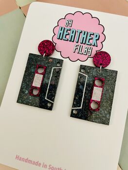 Cassette Tape Glitter Resin Earrings, 2 of 4
