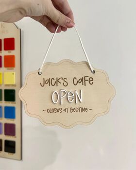 Personalised Wooden Kids Play Kitchen Cafe Sign Children’s Bedroom And Playroom Decor, 2 of 4