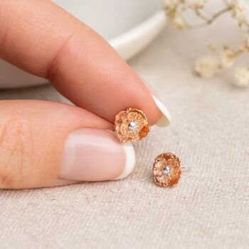 Sterling Silver And Rose Gold August Birth Flower Stud Earrings – 7mm, 3 of 10
