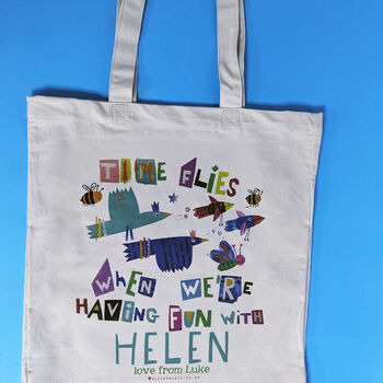 Personalised Time Flies With A Fun Teacher Bag, 8 of 9