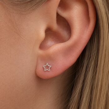 Sterling Silver Open Star Stud Earrings, 2 of 8