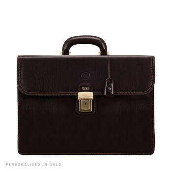 Personalised Leather Classic Briefcase For Men 'Paolo3', 4 of 11
