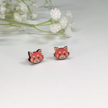 Wooden Red Panda Stud Earrings, 3 of 4