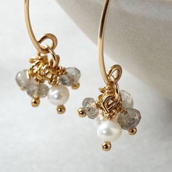 Labradorite And Pearl Gold Fill Cluster Earrings, 2 of 6