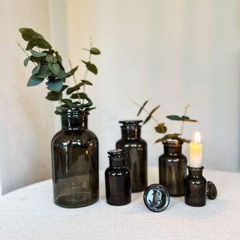 Dark Grey Glass Apothecary Bottles Set Of Five, 4 of 11