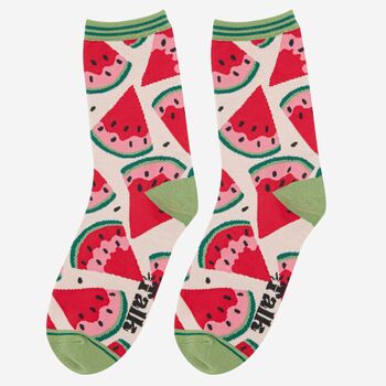 Women's Bamboo Socks Watermelon Fruit Slices, 5 of 5