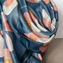 Floral Pattern Scarf In Denim Blue, thumbnail 2 of 4