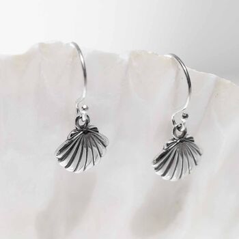 Sterling Silver Clam Shell Dangly Earrings, 5 of 8