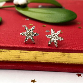 Sterling Silver Snowflake Earrings, 4 of 12