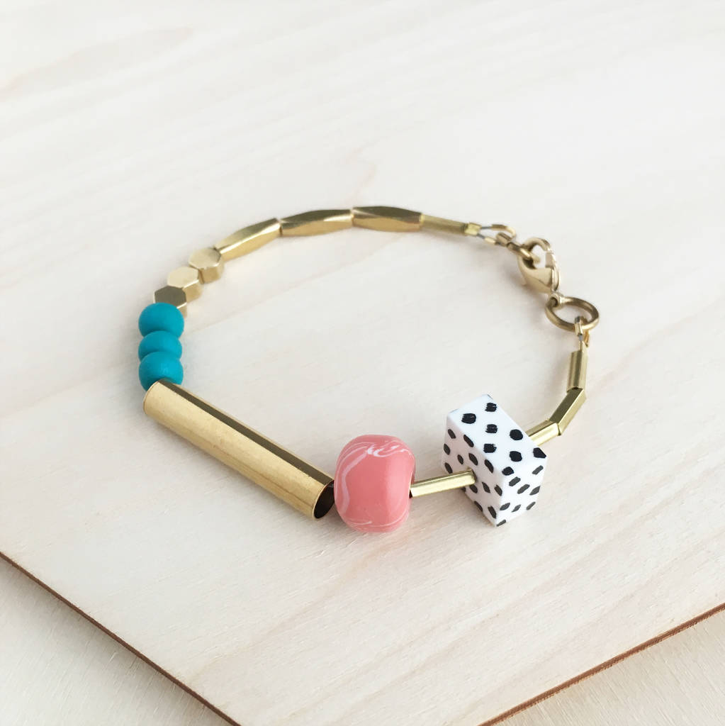 Marble And Brass Dots Bracelet, 1 of 7