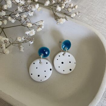 Turquoise Blue Polka Dot Ceramic Earrings, 6 of 8