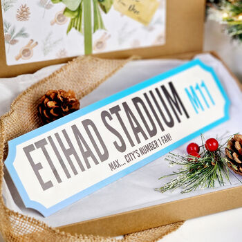 Xmas Gift Box W/ Personalised Football Street Sign, 2 of 12