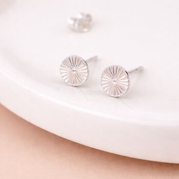 Sterling Silver Sunburst Circle Disc Stud Earrings – 5mm, 2 of 9