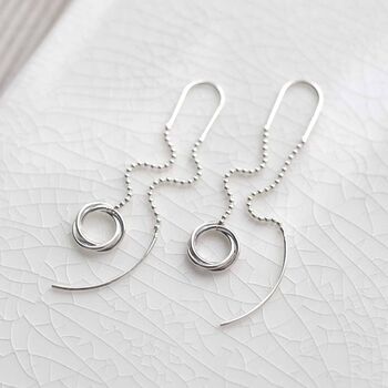 Sterling Silver Simple Rings Threader Earrings, 4 of 5