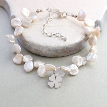 White Keshi Pearl Bracelet With Good Luck Charm, 4 of 12