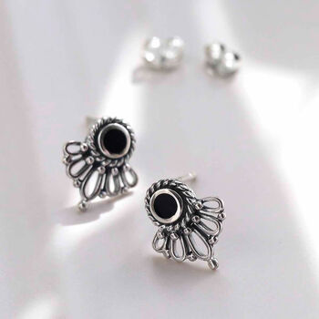 Sterling Silver Ornate Gemstone Stud Earrings, 6 of 7