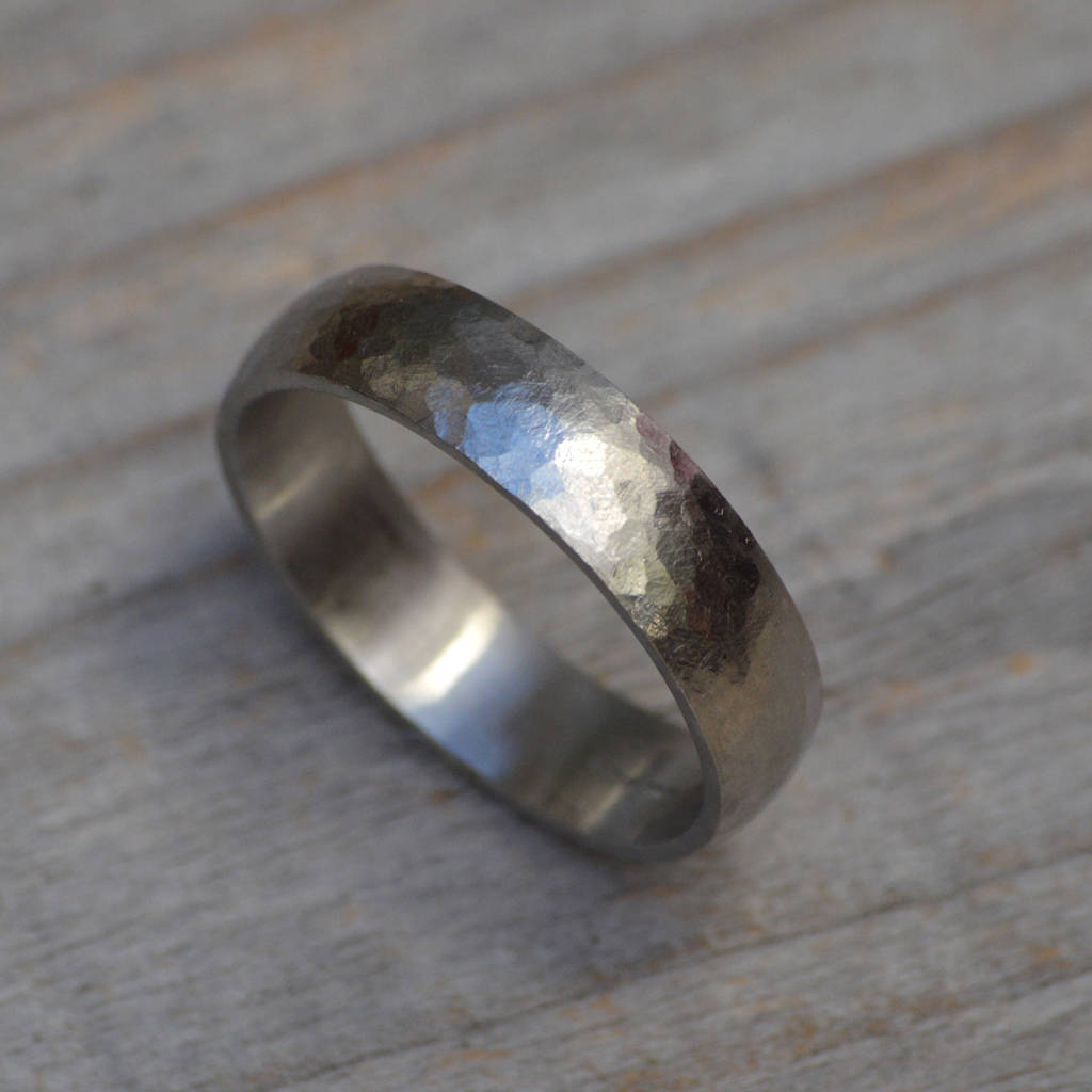 Platinum Wedding Band With Hammer Effect, 1 of 6