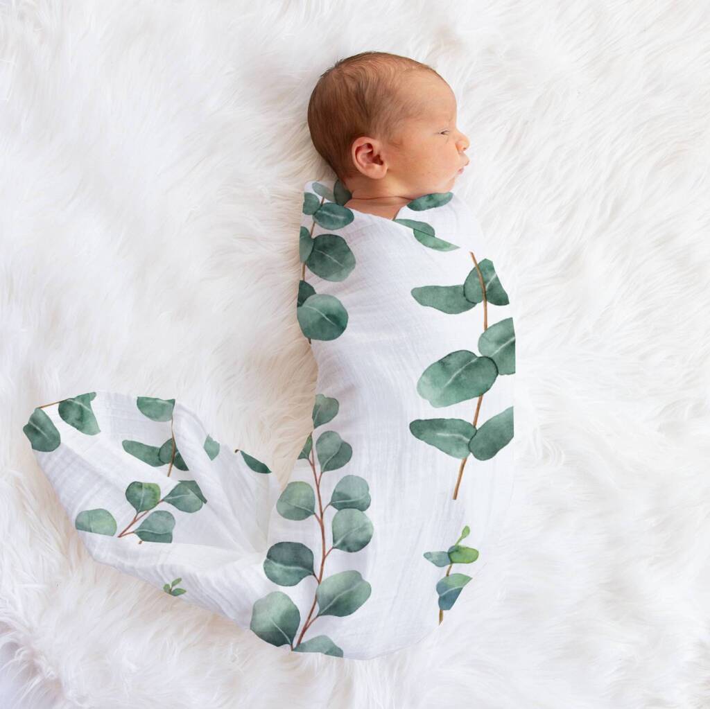 Eucalyptus Muslin Swaddle Baby Blanket, 1 of 12