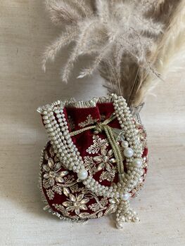 Maroon Velvet Handcrafted Potli Bag, 10 of 10