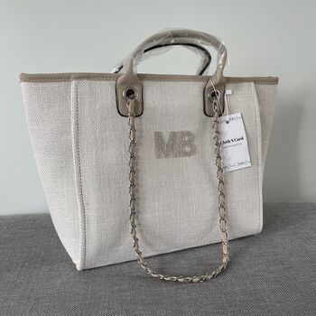 Personalised Stone Large Chain Initial Tote Shoulder Bag, 7 of 11