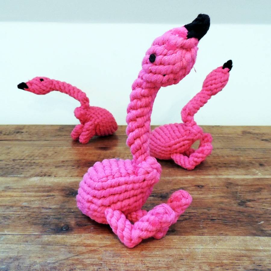 flamingo dog toy with rope legs