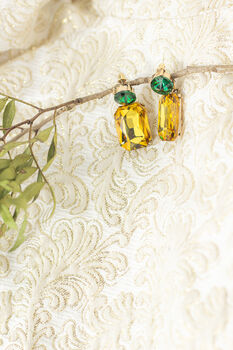 Yellow Circle Oblong Jewel Dangle Earrings, 2 of 5