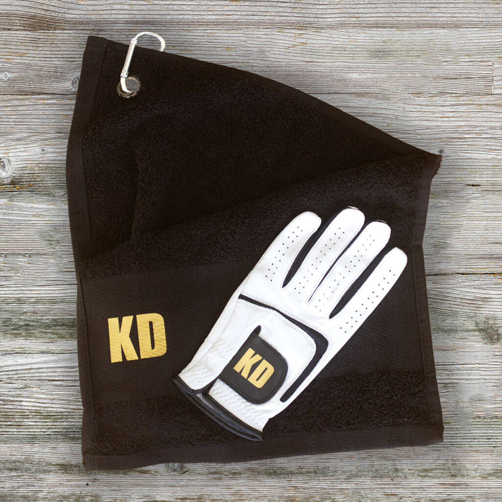 Personalised Full Soft Leather Golf Glove And Towel, 1 of 6
