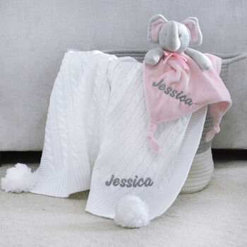 Personalised Pink Ellie Comforter Cable Blanket White, 6 of 11