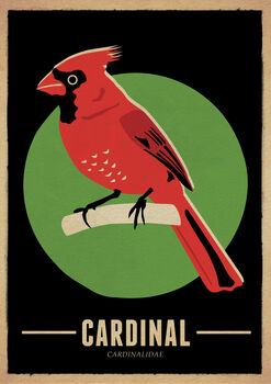 Cardinal Birds Retro Style Poster Print, 2 of 2