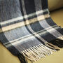 Men's Blue Check Wool And Cashmere Blend Scarf, thumbnail 6 of 12