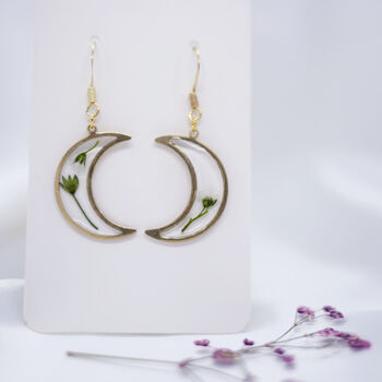 Crescent Moon Flower Gold Plated Earrings, 8 of 9