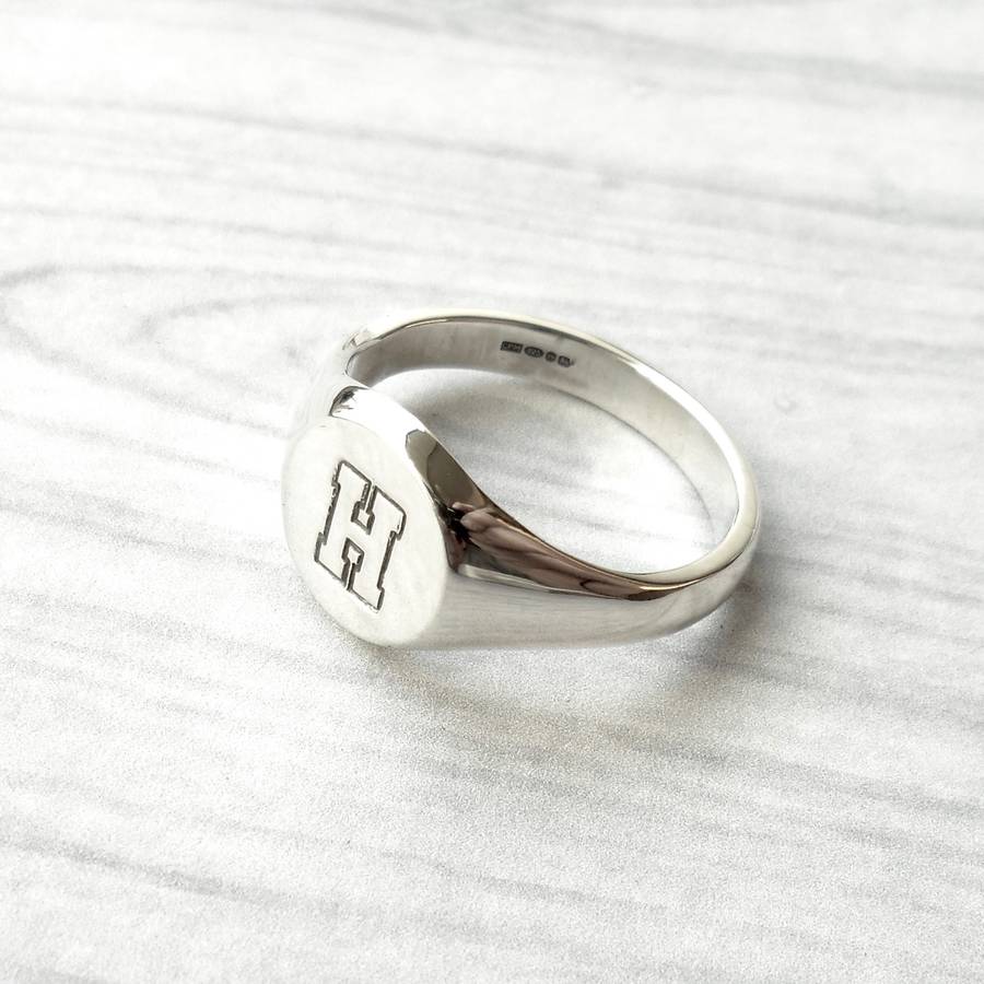 personalised round initial silver ring by van buskirk jewellery