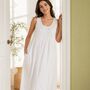 Womens White Sleeveless Cotton Embroidered Nightdress Lizzie, thumbnail 2 of 8