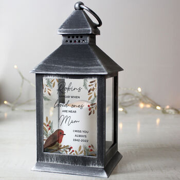 Personalised Robins Appear When Loved Ones Are Near Memorial Black Lantern, 3 of 5