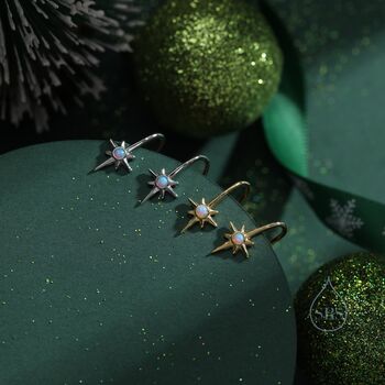 Sterling Silver Opal Starburst Drop Hook Earrings, 3 of 10