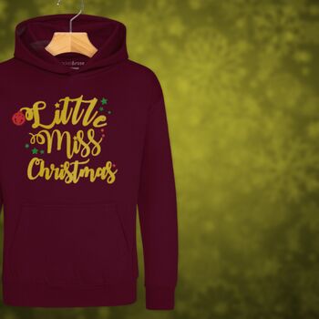 'Little Miss Christmas' Glittery Girls Christmas Jumper Hoodie, 2 of 12