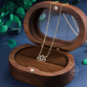 Tiny Lotus Flower Pendant Necklace Sterling Silver, 2 of 11