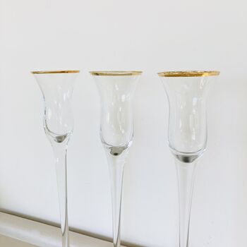 Set Of Three Vintage Tall Glass Candlesticks, 5 of 8