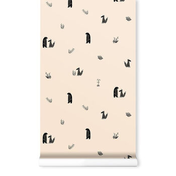 Misty Pink Bear And Fox Wallpaper, 2 of 3