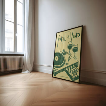 Vinyl And Vino Print | Music Poster | Home Decor | Wine | Illustration | Record | Bar | Trendy | Retro | Kitchen Dining Room | Mid Century, 6 of 9