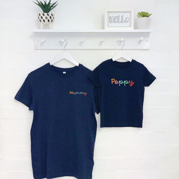 Personalised Mum And Child Matching T Shirt Set Navy, 5 of 6