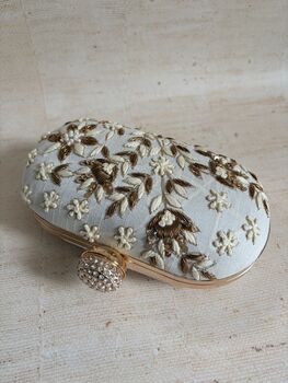 Off White Oval Floral Clutch, 2 of 11
